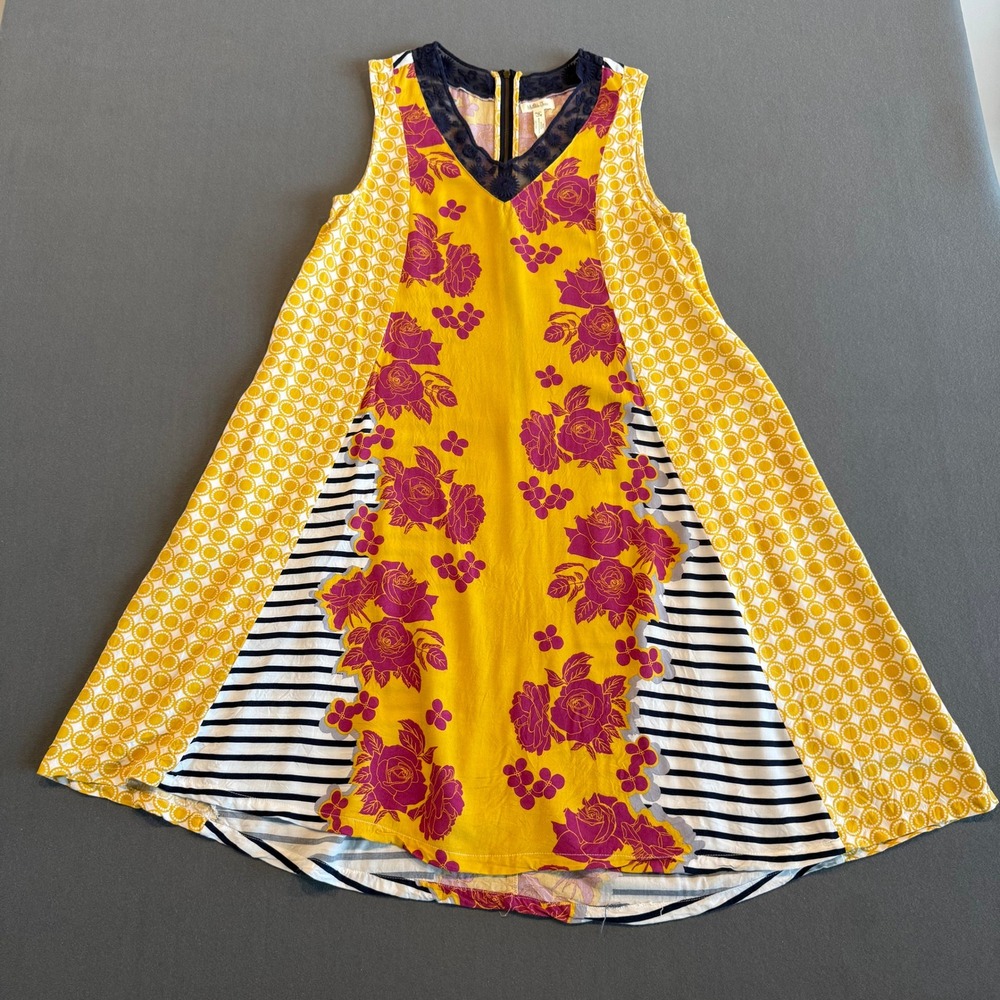 Matilda Jane Womens XS Sleeveless Mixed Print Floral Boho Dress Yellow Purple